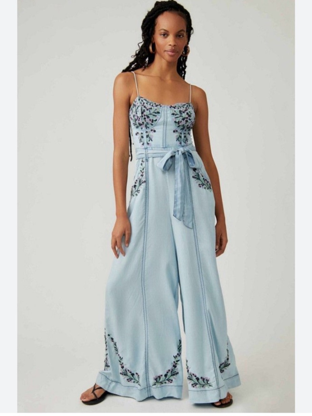 Free People Light Blue Smocked jumpsuit